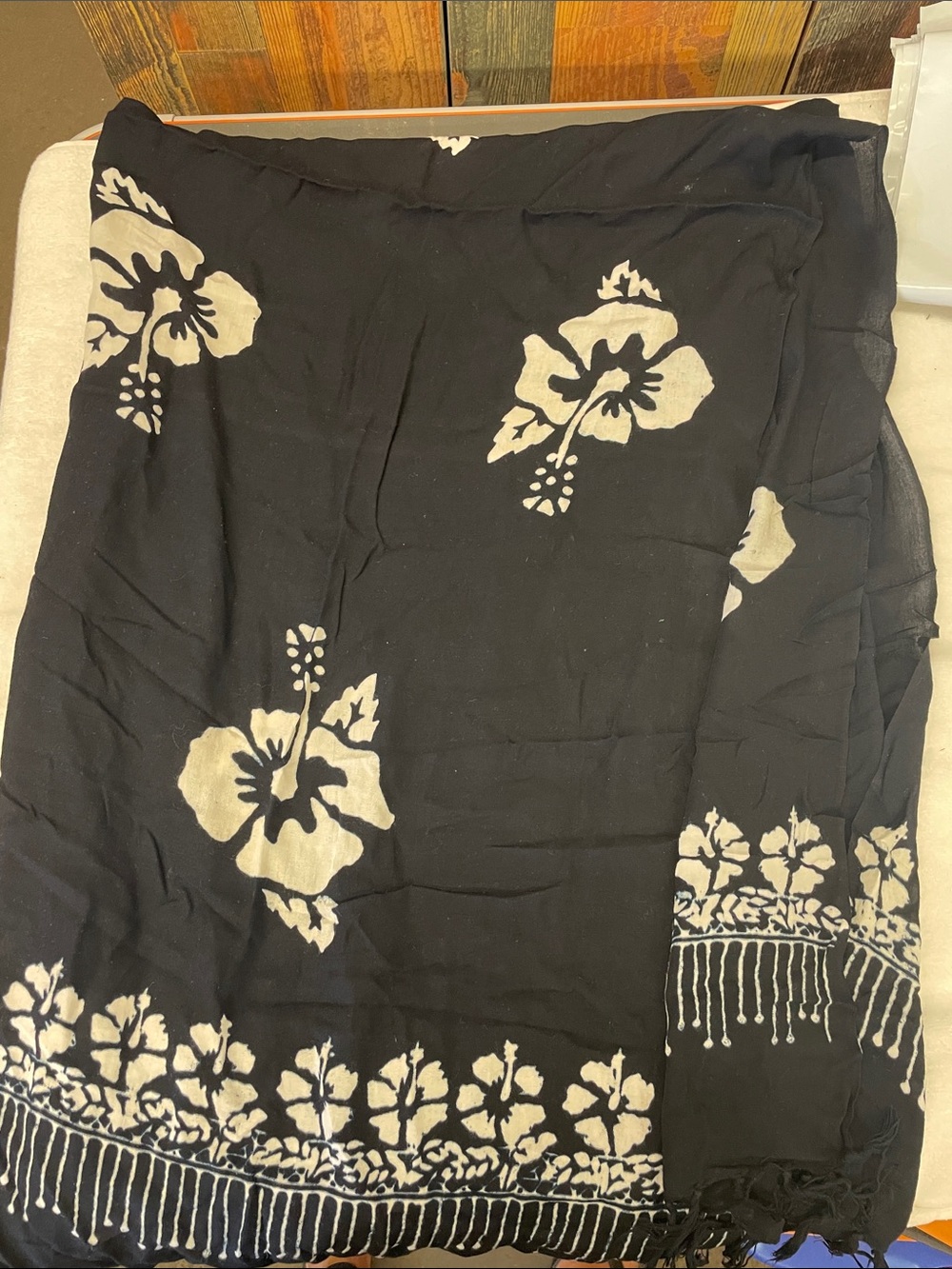 Women's Black Floral Swim Sarong Cover-Up
